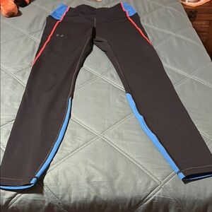 Under Armour Black Leggings with Blue and Red Accents